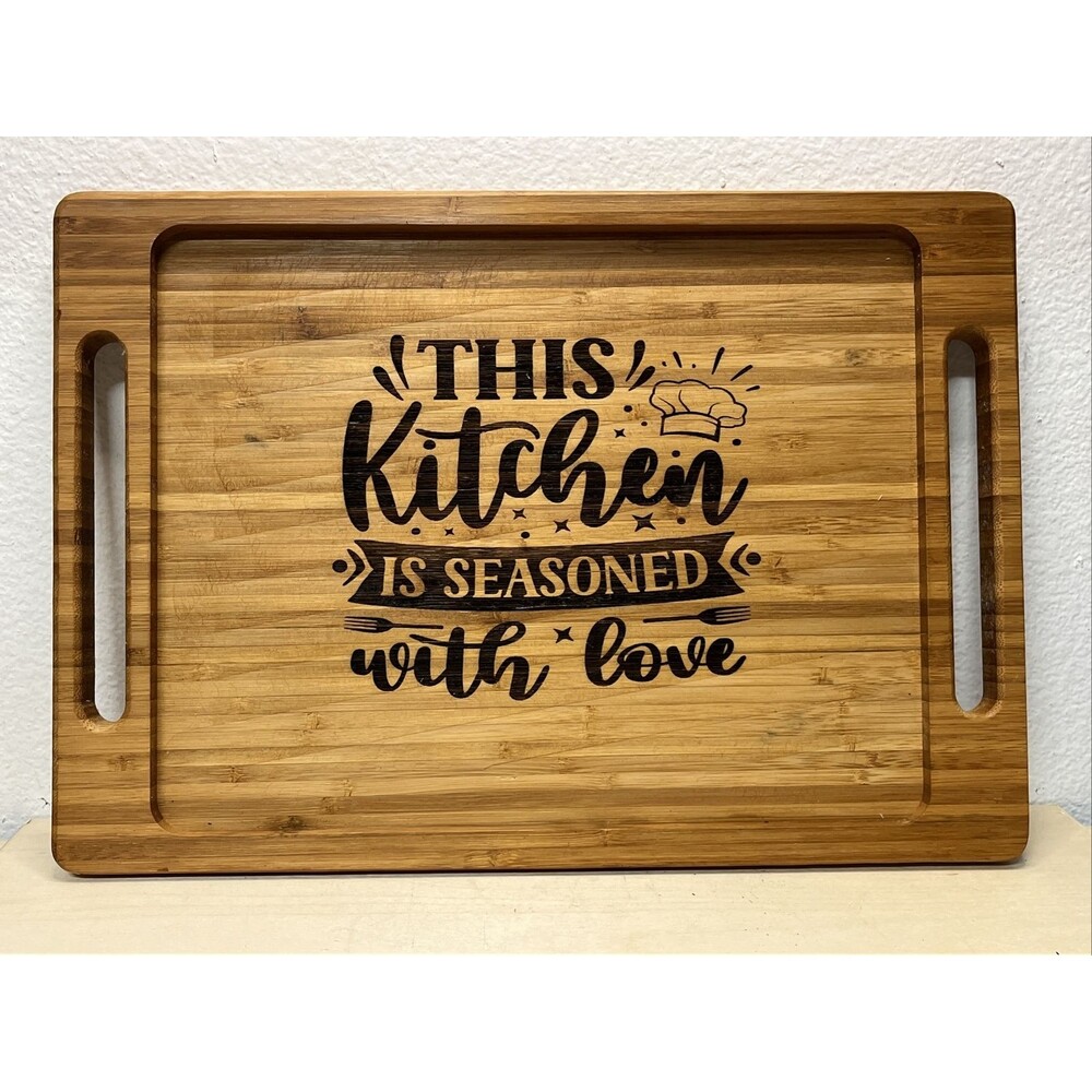 Serving Tray Natural Wood "This Kitchen Is Seasoned With Love" Charcuterie